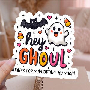 Bedankt voor het steunen van My Shop afdrukbare sticker, leuke Halloween spook woordspeling klein bedrijf retro print gesneden winkel Cricut labelsjabloon, png