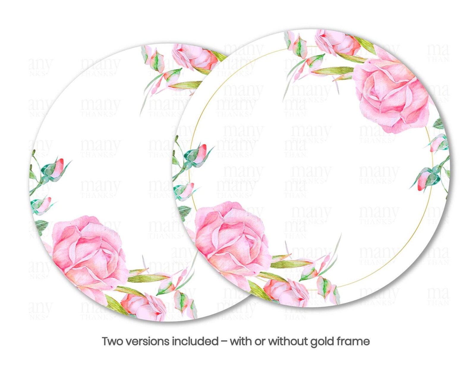 Bright Pink Roses Floral Border Circle + Square PNG, With + Without ...