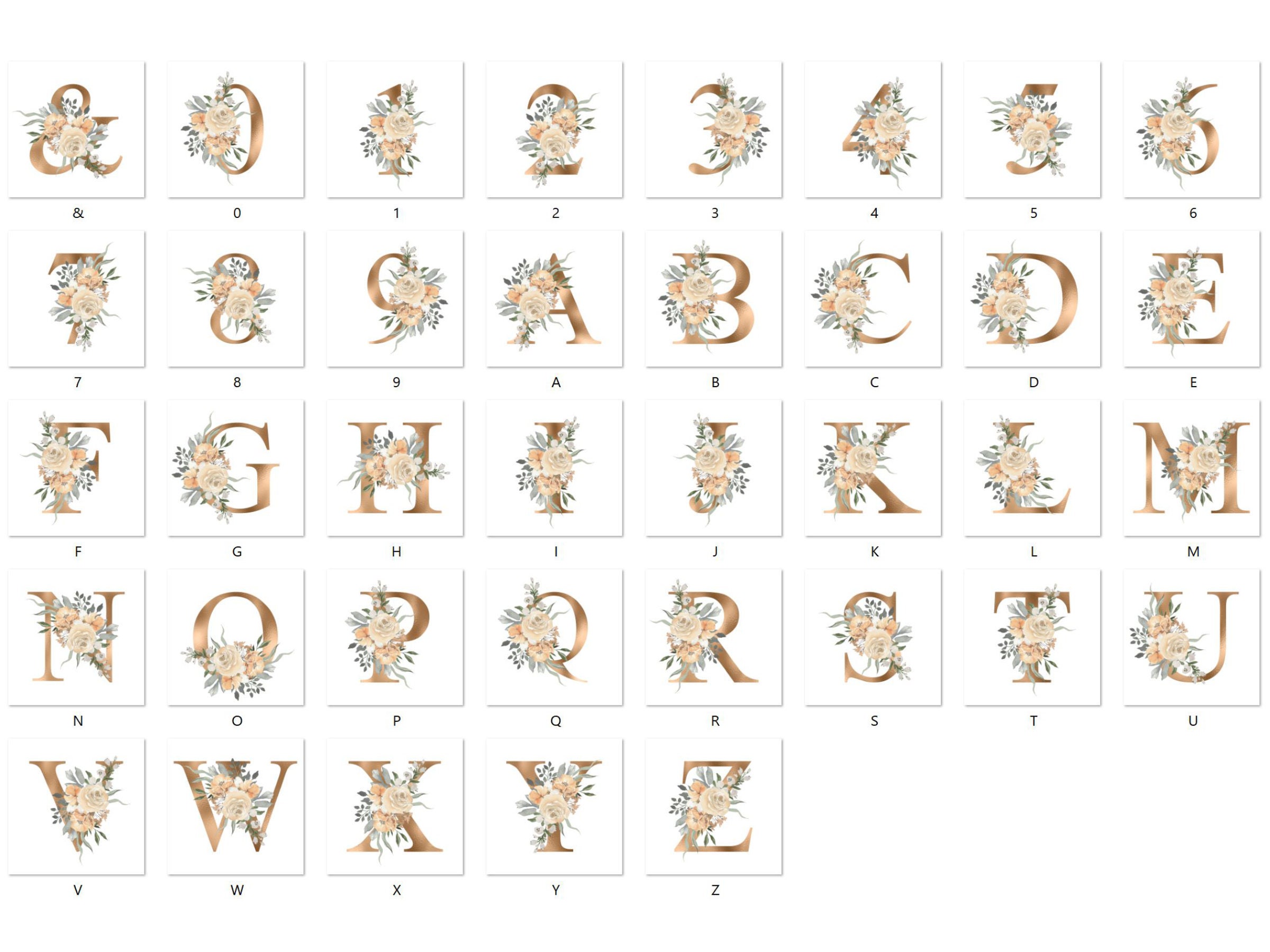 Beige Floral Alphabet Set PNG Download, Champagne Monogram Letters With ...