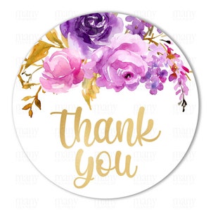 Merci PNG Circle, Purple Lilac Florals Sticker, Gold Text Round Small Business Gift Tags, Avery Envelope Package Label, Cricut Print Cut