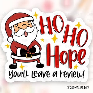 Hoop dat je een beoordeling sticker downloaden PNG, grappige kerstman kleine bedrijf labels, leuke kerstpakket tags, Cricut print cut kaart sjabloon