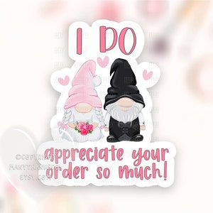 Aprecio su pedido pegatina PNG, juego de palabras de boda Pequeña empresa Happy Mail etiquetas, gnomos gracias tienda sellos de paquetes, Cricut Print Cut SVG