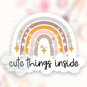 Leuke dingen binnen Sticker PNG, Boho Rainbow Stars Small Business Package Label, Cute Baby Happy Mail Seals, Cricut Avery Print Cut Download