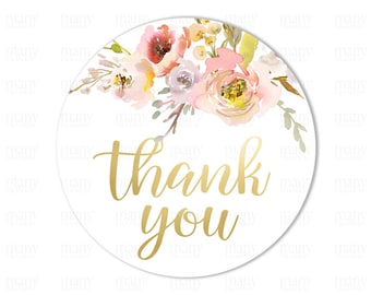 Danke PNG Kreis, rosa Blumenstrauß Gold Text für DIY Runde Geschenkanhänger, kleine Business-Aufkleber, Kundenkarte, Cricut Avery Etiketten