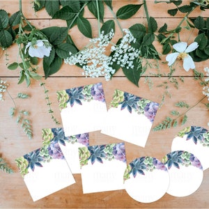 May include: Set of six blank cards and four blank round labels with a watercolor succulent design. The cards and labels are perfect for adding your own text or images.