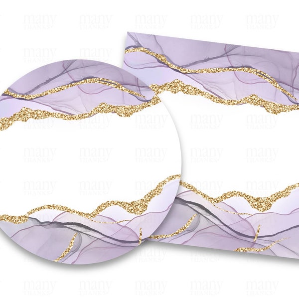 Blank Labels, Agate Purple Gold Circle Square, Business Stickers, Wedding Gift Tags, Candle Product Labels, Envelope Seals, Avery Cricut PNG