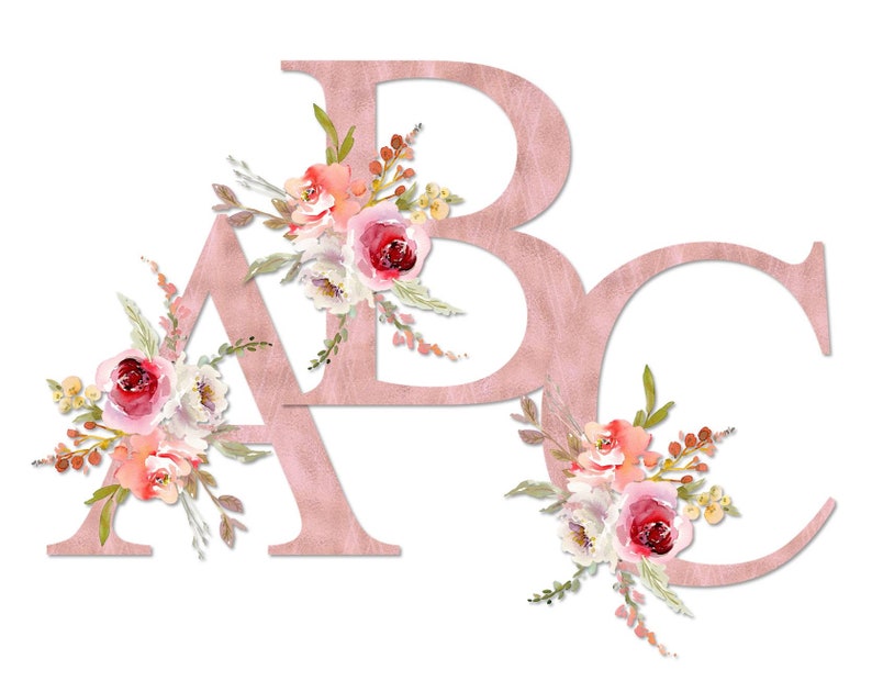 Brushed Rose Gold Letters Floral Alphabet Set Pink Red Etsy UK