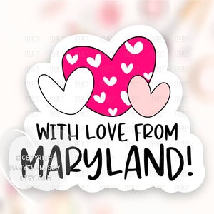 De Maryland Sticker PNG, Small Business Happy Mail Label, Hearts With Love Thank You Package Seal, Cricut Avery Print Cut Télécharger SVG
