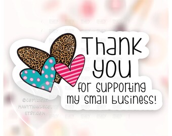 Thank You for Support My Small Business Sticker PNG, Leopard Print Herz Etiketten, Süße Happy Mail Siegel, Cricut Silhouette Avery Download