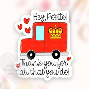 Thanks Postie Sticker PNG, UK Royal Mail Truck Business Happy Mail Label, Süße Herzen Thank You Paket Robben, Cricut Print Cut Download SVG