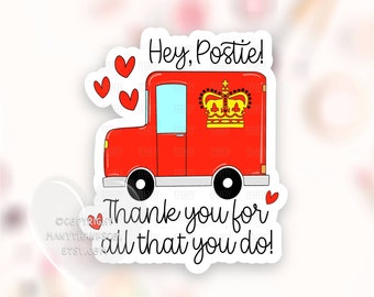 Thanks Postie Sticker PNG, UK Royal Mail Truck Business Happy Mail Label, Cute Hearts Thank You Package Seals, Cricut Print Cut Download SVG