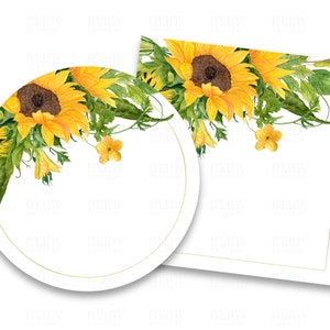 Leere Etiketten, gelbe Sonnenblumen Blumen Kreis + Platz für Runde Danke Aufkleber, Hochzeit Geschenkanhänger, Umschlag Dichtungen, Avery Cricut PNG SVG
