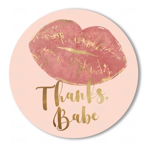 Merci Babe, PNG Circle, Gold Script Pink Lips for Round Stickers, Business Labels, Gift Tags, Cupcake Toppers, Shower Favors, Cricut DIY