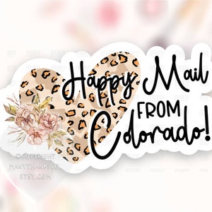 Colorado ステッカー PNG、ヒョウ柄ハート スモールビジネス ハッピーメール ラベル、花柄サンキュー パッケージ、Cricut プリント カット ダウンロード SVG