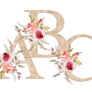 Letras del alfabeto floral de oro de champagne cepillado, ramo floral rosa, imágenes prediseñadas PNG transparente