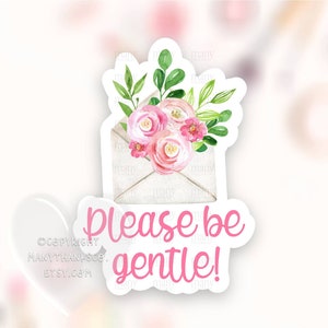 Wees alsjeblieft zacht sticker PNG, bloemen buigen niet envelopzegels, handvat met zorg klein bedrijf label, schattige winkelbenodigdheden, Cricut Avery SVG