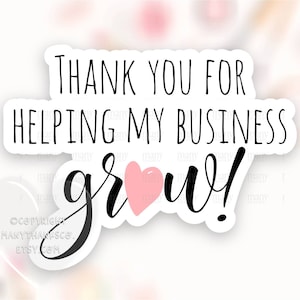 Gracias por ayudar a mi negocio a crecer Pegatina PNG, Etiqueta de paquete de pequeña empresa en blanco negro, Lindos suministros de tienda de corazón rosa, Cricut Descargar