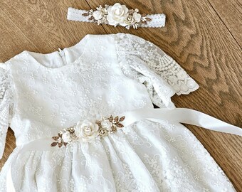 taufkleid mädchen baby Babykleid, ivory Baptism dress, Christening dress, Baby boho dress Baby girl lace dress Baby girl wedding dress