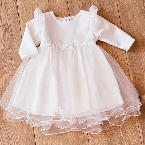 Taufkleid Babykleid baptism dress ivory size 62 68 74 80 86 Baby girl dress with tulle Baby girl wedding dress, robe de baptême