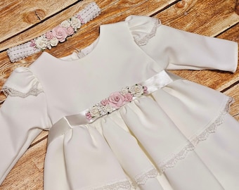 Taufkleid Mädchen Baby, Babykleid Taufkleid Ecru 62 68 74 80 86 Babykleid Babymädchenkleid Geblümtes Babykleid Babymädchen Hochzeitskleid