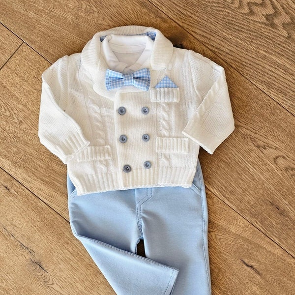 Cotton Christening set for boy, baptism, cotton outfit baby Boy, Boy's cotton suit, Wedding Outfit Boy, boy's suit for birthday wedding