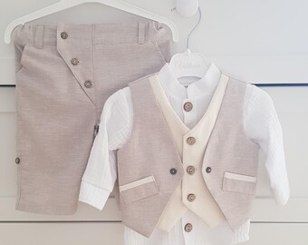 Taufanzug, Leinen-Taufanzug, Baby-Jungen-Leinenanzug, Baby-Jungen-Leinen-Outfit, Baby-Jungen-Hochzeitsoutfit, Taufanzug, Taufanzug