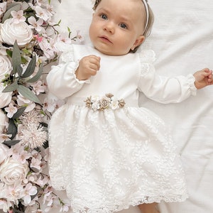 Taufkleid mädchen baby, Babykleid, Baptism dress ivory, Baby Boho Dress Baby girl lace dress Floral baby dress Baby girls wedding dress zdjęcie 4