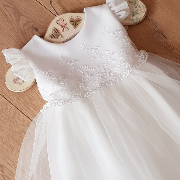 Taufkleid Babykleid Festkleid baptism dress ivory size 62 68 74 80 86 Baby girl dress with lace and tulle Baby girl wedding dress