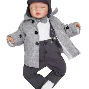 taufanzug mit jacke Taufoutfit junge Babyanzug Taufkleidung taufset Jungen Taufoutfit Fleecejacke graue Jacke, Taufkleidung für einen Jungen