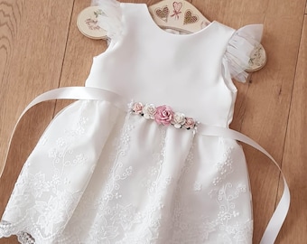 Taufkleid Babykleid Baptism dress size 80 Baby Boho Dress baby girl lace dress Baby girl wedding dress flowers Sleeveless baby dress