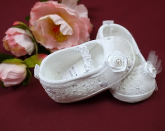 Taufschuhe, Babyschuhe, Zapatos de niña blancos 0-12 meses, zapatos de niña de bautismo, zapatos de niño, zapatos de niña de boda