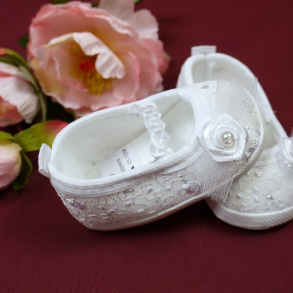 Taufschuhe, Babyschuhe, White baby girl shoes 0-12 months, baptism baby girl shoes, toddler shoes , wedding baby girl shoes