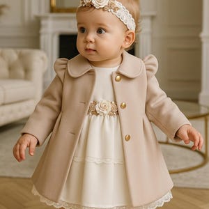 Beiger schouw, Babymantel voor een Mädchen, Beiger Taufmantel, Beiger Fleecemantel voor Mädchen 62, 68, 74, 80, 86