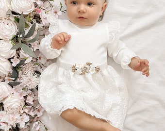 Taufkleid mädchen baby, Babykleid,  Baptism dress ivory, Baby Boho Dress Baby girl lace dress Floral baby dress Baby girls wedding dress