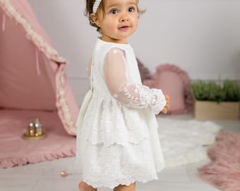 taufkleid mädchen baby Babykleid Christening dress ivory  Baptism dress Baby boho dress baby girl lace dress Baby girl wedding dress