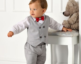 Taufanzug Babyanzug Baumwollsatin Taufkleidung taufset Taufoutfit Traje de bebé de boda gris Traje de bebé niño Traje de bautizo Bebé niño