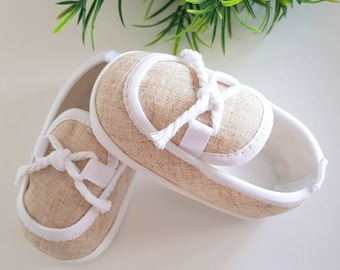 linen beige baby shoes , beige baby boy loafers, toddler shoes , 0-9 months, baptism baby boy shoes, wedding baby boy shoes