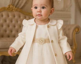Taufkleid + Mantel + Mütze ivory, taufset, Taufkleidung für Mädchen Taufoutfit, taufmantel