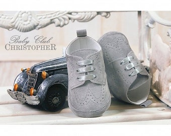 Chaussures de bébé garçon en daim gris 0-12 mois, chaussons pour bébé, chaussures pour bébé nouveau-né, chaussures de baptême, chaussures de baptême