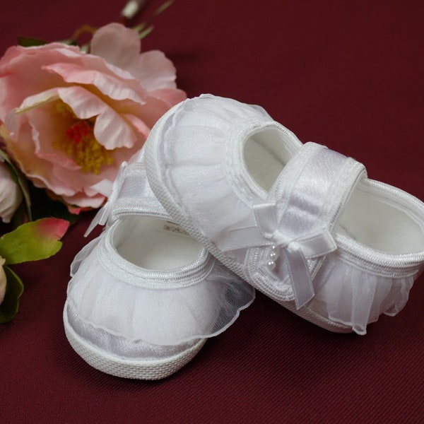 Taufschuhe, Babyschuhe, White baby girl shoes 0-12 months, baptism baby girl shoes, toddler shoes