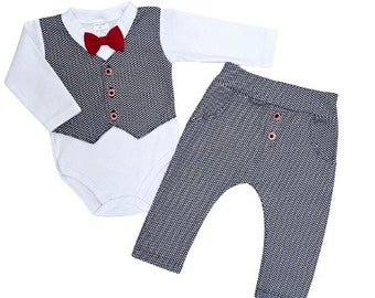 blaues Baumwollset für einen Jungen, Taufoutfit Taufe, Taufkleidung für einen Jungen, Outfit Baby Boy, Kleidung für Baby Boy, Taufanzug