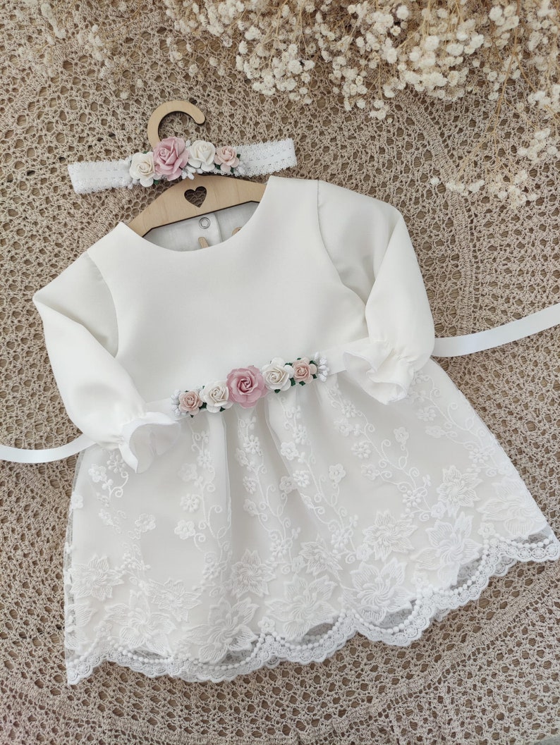 Taufkleid Mädchen Baby, Festkleid Taufkleid Elfenbeinkleid, Babykleid, Baby Boho Kleid Baby Mädchen Spitzenkleid, Hochzeit Baby Mädchen Kleid Bild 9