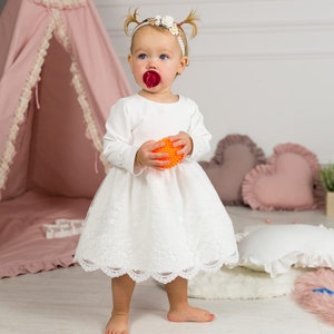 Taufkleid Mädchen Baby, Festkleid Taufkleid elfenbein, Babykleid Baby Boho Kleid Baby Mädchen Spitzenkleid Robe baptême bébé fille