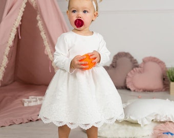 Taufkleid Mädchen Baby, Festkleid Taufkleid elfenbein, Babykleid Baby Boho Kleid Baby Mädchen Spitzenkleid Robe baptême bébé fille