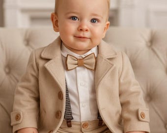 taufanzug mit jacke Babyanzug Taufoutfit jungen Taufkleidung taufset Jungen Taufoutfit Fleecejacke beige Jacke Taufkleidung für einen Jungen