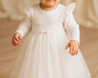 Taufkleid, Babykleid, Baby girl dress with tulle, Baptism dress ivory size 62 68 74 80 86 baby girl wedding dress