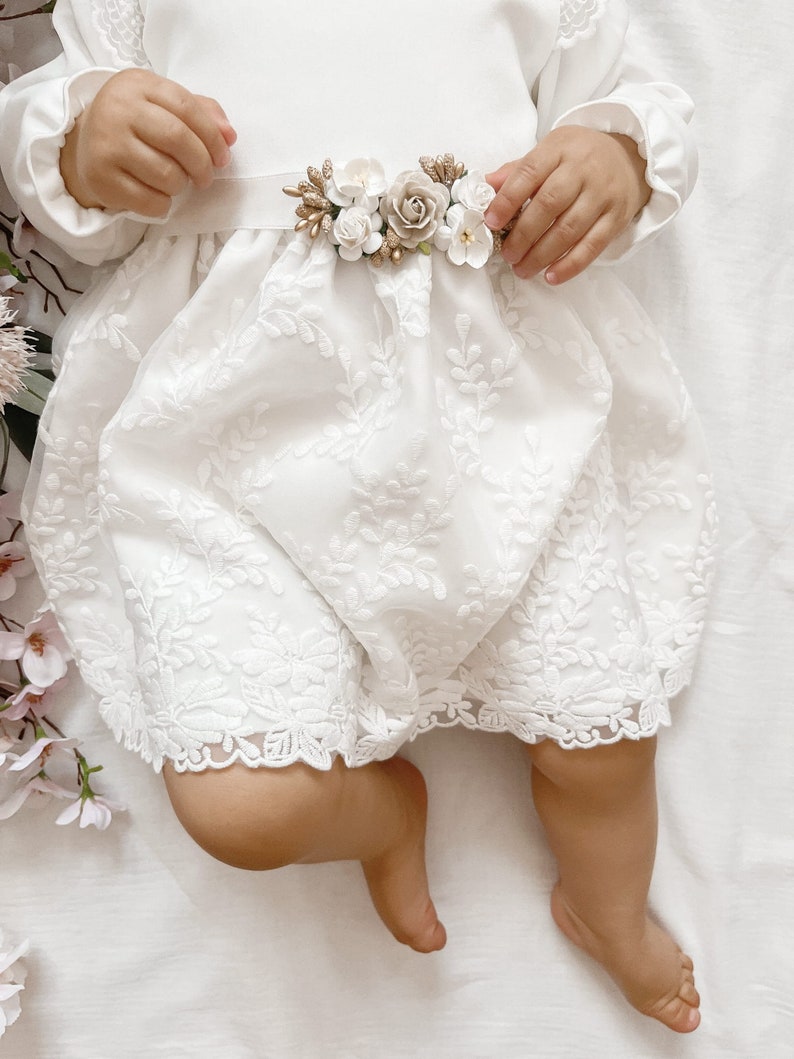 Taufkleid mädchen baby, Babykleid, Baptism dress ivory, Baby Boho Dress Baby girl lace dress Floral baby dress Baby girls wedding dress zdjęcie 3