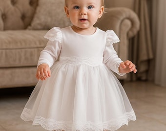 Taufkleid, Babykleid, Vestito per bambina con tulle, Abito da battesimo 62 68 74 80 abito da sposa per bambina