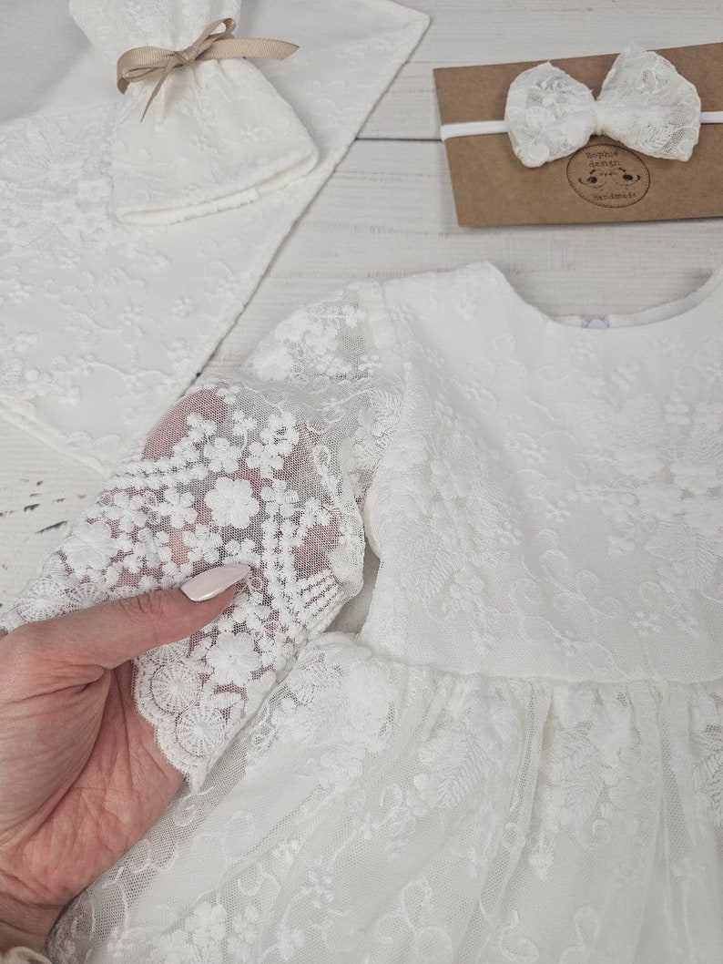 Taufkleid, Taufkleid, Taufkleid elfenbeinfarben, Baby-Mädchen-Boho-Kleid, Baby-Mädchen-Spitzenkleid, Baby-Mädchen-Hochzeitskleid Bild 4