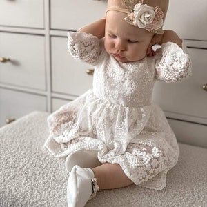 Taufkleid, Robe de baptême, Robe de baptême ivoire, Robe boho bébé fille, Robe en dentelle bébé fille, Robe de mariée bébé fille image 1